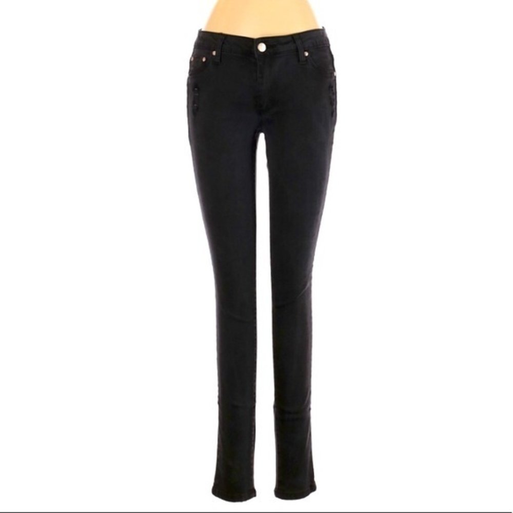 Tractr 27 black wash mid rise‎ stretch cotton blend distressed skinny jeans